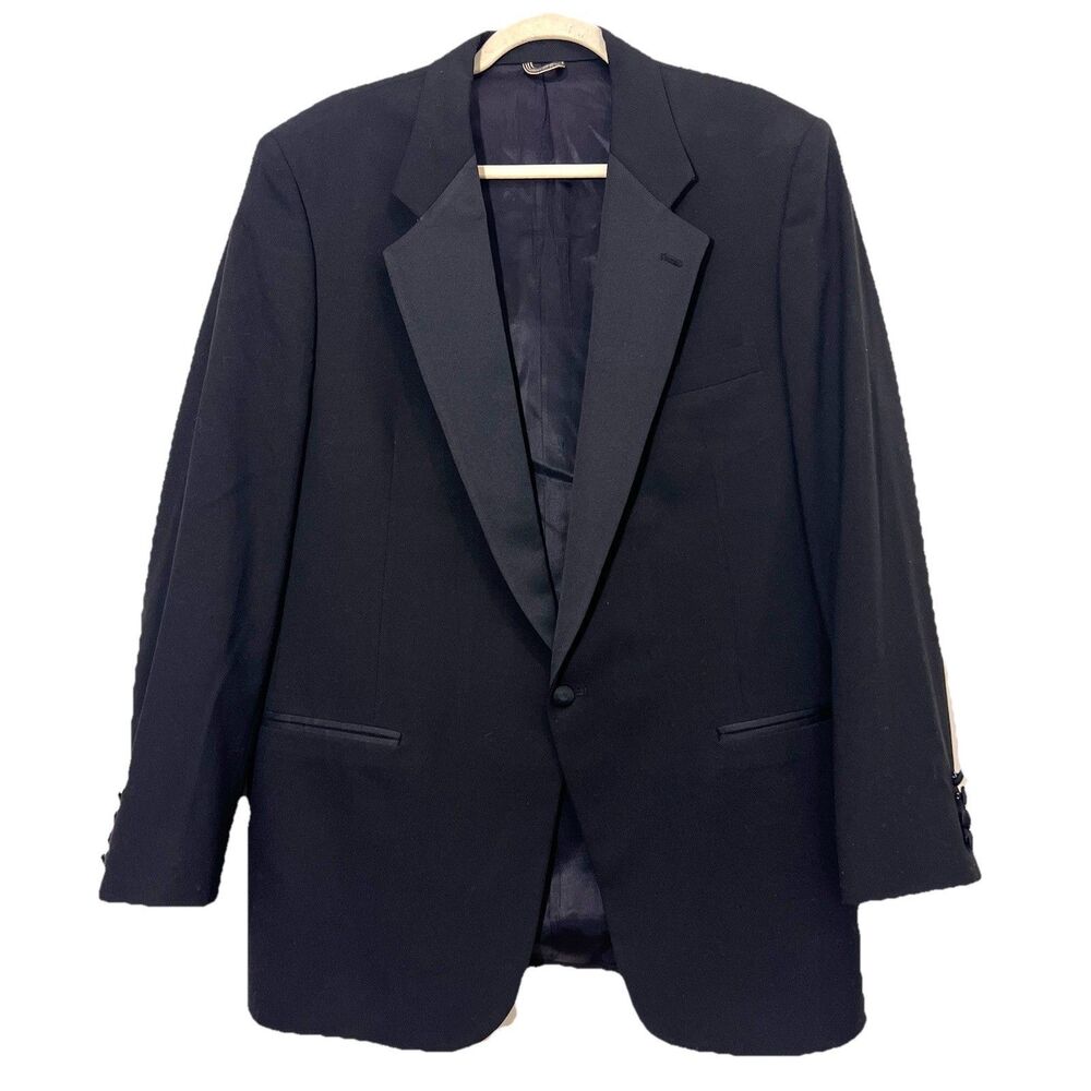 Vtg Christian Dior Balzer Jacket Mens 43L Black Wool Formal Sport Coat USA Made